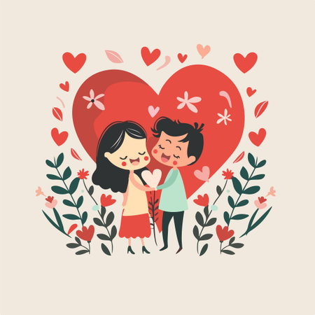 Cute couple in love. Vector illustration in flat cartoon style.のイラスト素材