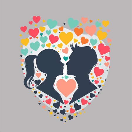 Vector illustration of a couple kissing in the shape of a heart.のイラスト素材
