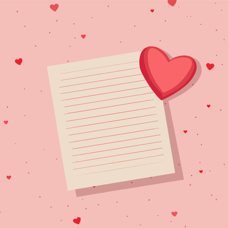 Paper note with red heart on a pink background. Vector illustration.のイラスト素材
