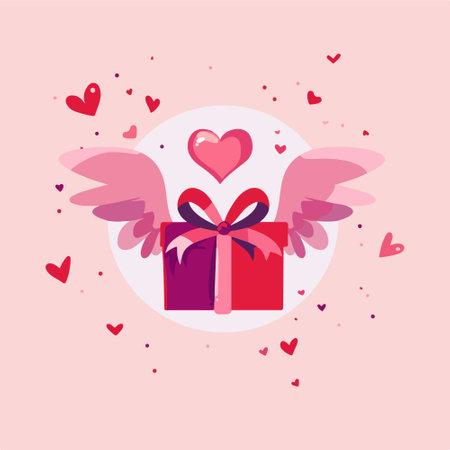 Gift box with wings. Valentine's day concept. Vector illustrationのイラスト素材