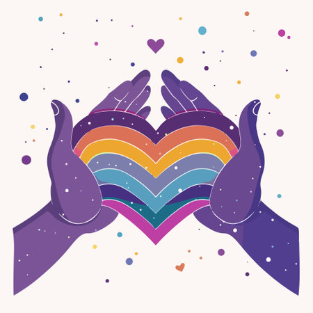 Hands holding heart with rainbow colors. Vector illustration in flat style.のイラスト素材