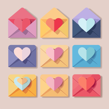 Envelope with heart icon set. Vector illustration in flat styleのイラスト素材