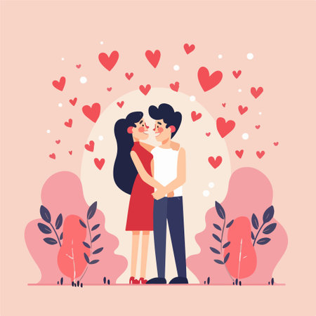 Couple in love in the park. Vector illustration in flat styleのイラスト素材