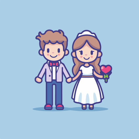 Cute wedding couple in love. Vector illustration in cartoon style.のイラスト素材