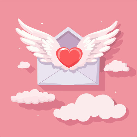 Love letter with wings and heart. Valentines day vector illustration.のイラスト素材