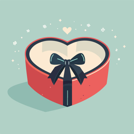 Heart shaped gift box with bow. Vector illustration in flat style.のイラスト素材