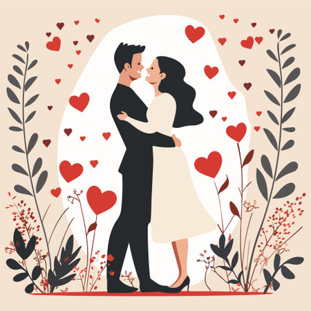 Wedding couple in love. Groom kisses bride. Vector illustrationのイラスト素材