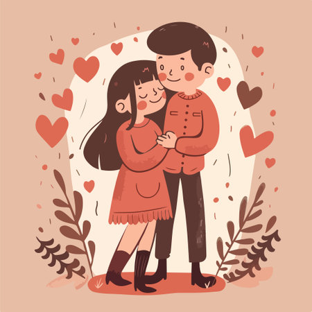Cute couple in love. Vector illustration in flat cartoon style.のイラスト素材