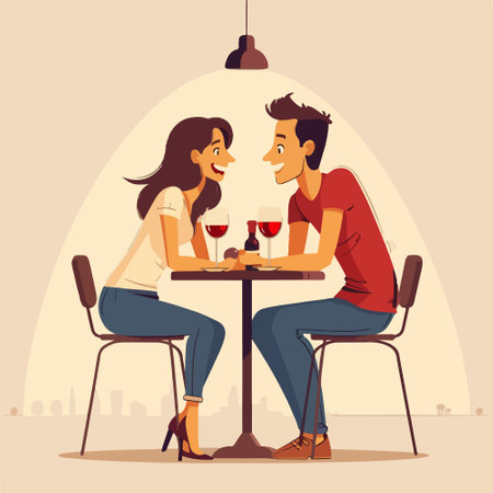 Couple in love sitting at a table in a cafe. Vector illustrationのイラスト素材