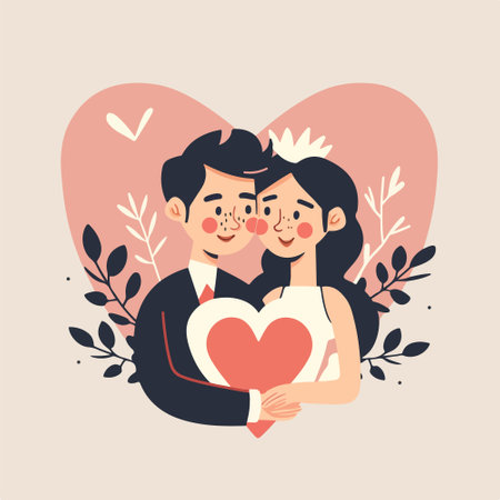 Wedding couple in love. Vector illustration in flat style.のイラスト素材