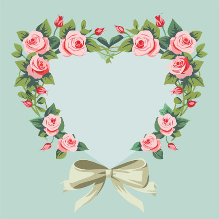 Romantic frame with roses and bow. Vector illustration in retro style.のイラスト素材