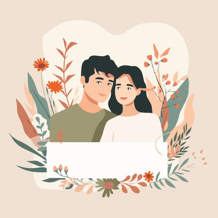 Couple in love with banner. Vector illustration in flat style.のイラスト素材
