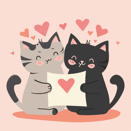 Cute couple of cats in love. Vector illustration in flat styleのイラスト素材