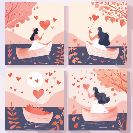 Set of Valentines Day cards with romantic couple in love. Vector illustrationのイラスト素材