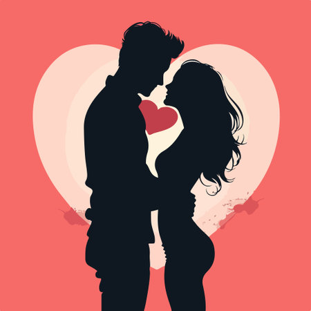Silhouette of a young couple in love. Vector illustration.のイラスト素材