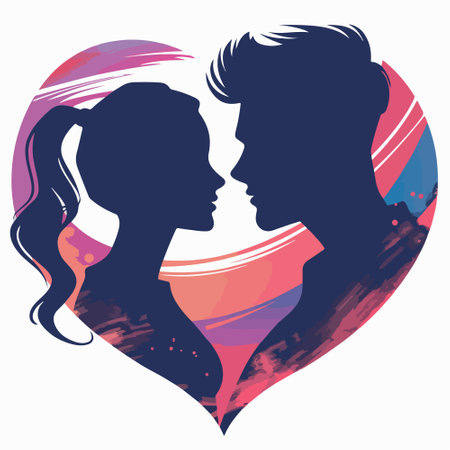 Silhouette of a man and a woman on the background of the heartのイラスト素材