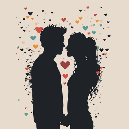 Silhouette of a loving couple in love. Vector illustration.のイラスト素材