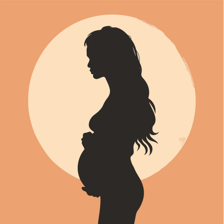 silhouette of a pregnant woman on a background of the moonのイラスト素材