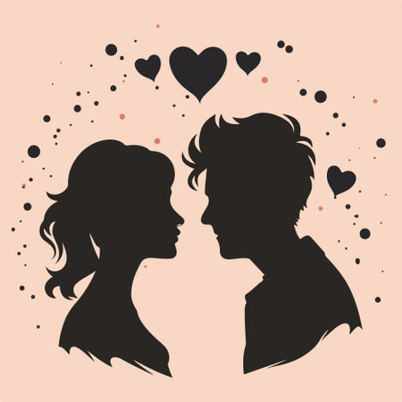 Silhouette of a man and a woman with hearts. Vector illustrationのイラスト素材