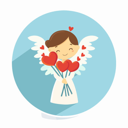 Valentine's day card with cupid, vector illustration.のイラスト素材