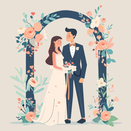 Wedding couple in love. Vector illustration in flat style.のイラスト素材