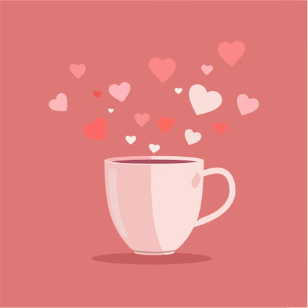 Coffee cup with hearts on pink background. Vector illustration.のイラスト素材