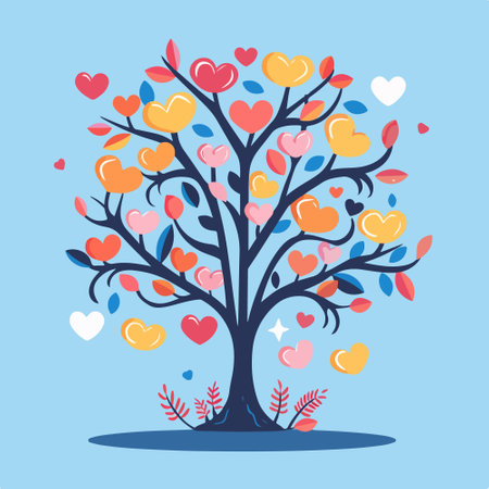 Valentine tree with hearts on blue background. Vector illustration.のイラスト素材