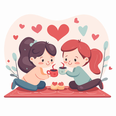 Valentine's day greeting card with cute couple in love. Vector illustrationのイラスト素材