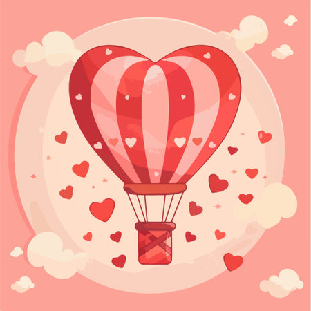 Valentine's day card with hot air balloon. Vector illustrationのイラスト素材