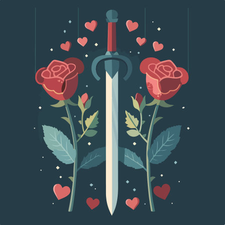 Valentine's day card with sword and roses. Vector illustration.のイラスト素材