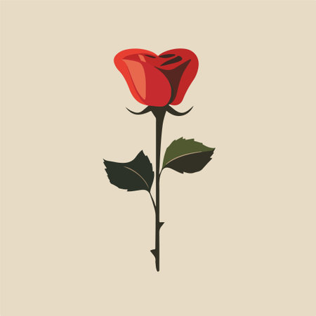 Red rose on a beige background. Vector illustration in flat style.のイラスト素材