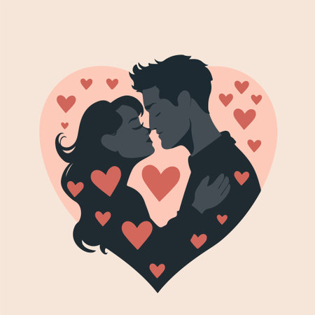 Couple in love with hearts. Vector illustration in flat style.のイラスト素材