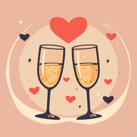 Valentine's day greeting card with two glasses of champagne and heartsのイラスト素材