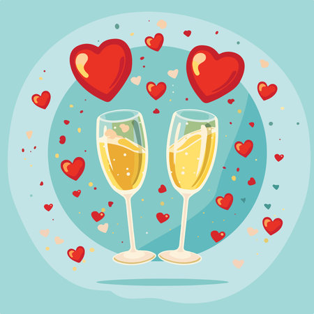 Valentines day card with two glasses of champagne. Vector illustration.のイラスト素材