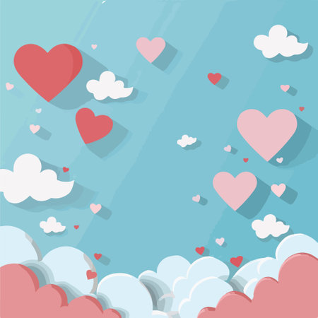 Valentines day background with hearts and clouds. vector illustration.のイラスト素材