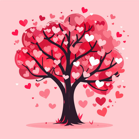 Valentine tree with heart shape on pink background. Vector illustrationのイラスト素材