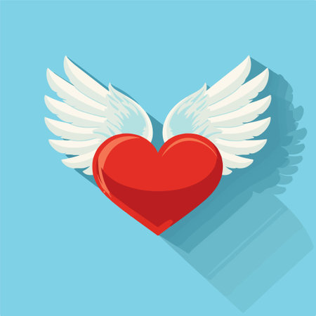 Red heart with wings on blue background. Valentines day vector illustration.のイラスト素材