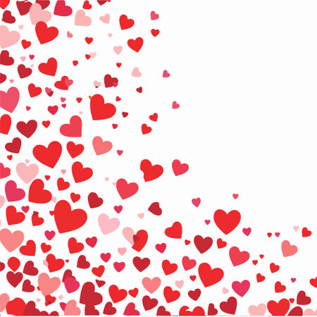 Red heart love confetti. Valentine's day corner remarkable background. Falling stitched paper hearts confetti on white background. Eminent vector illustration.のイラスト素材