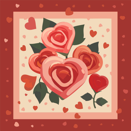 Valentines day greeting card with roses and hearts. Vector illustration.のイラスト素材