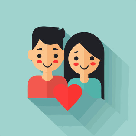 Couple with a red heart. Vector illustration in flat style.のイラスト素材