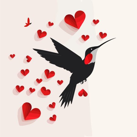 Valentine's day card with hearts and hummingbird. Vector illustration.のイラスト素材