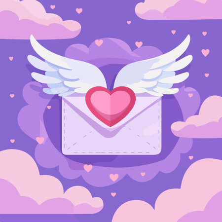 Envelope with wings and heart. Vector illustration in cartoon styleのイラスト素材