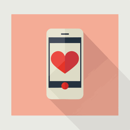 Smartphone with heart icon, vector illustration. Flat design style with long shadow,eps10のイラスト素材