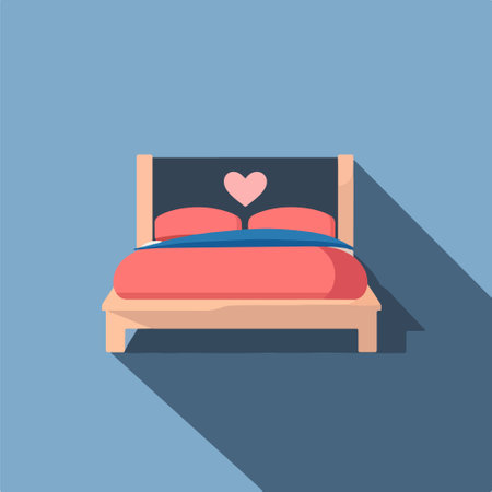 Bed with heart icon. Flat vector related icon with shadow for web and mobile applicationsのイラスト素材