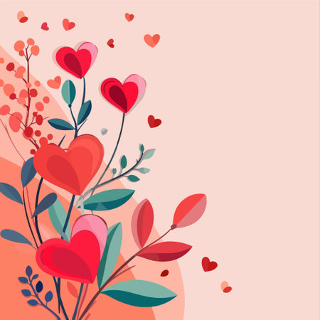 Valentine's day background with hearts and flowers. Vector illustration.のイラスト素材