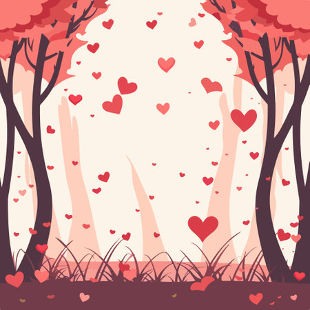 Valentines day background with trees and hearts. Vector illustration.のイラスト素材