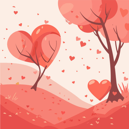 Valentine's day background with trees and hearts. Vector illustration.のイラスト素材