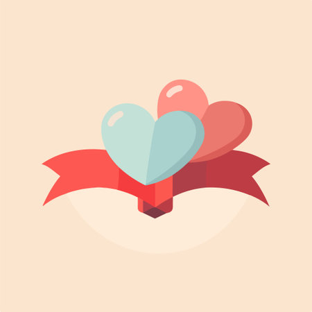 Two hearts with a red ribbon. Vector illustration in flat style.のイラスト素材