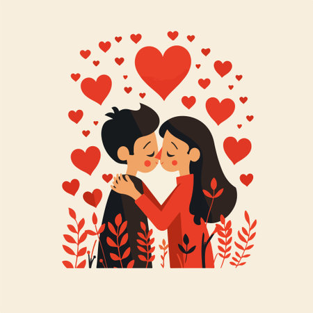 Valentine's day greeting card with couple kissing. Vector illustrationのイラスト素材