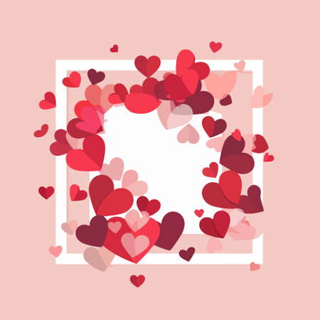 Frame with red hearts on pink background. Vector illustration for your design.のイラスト素材
